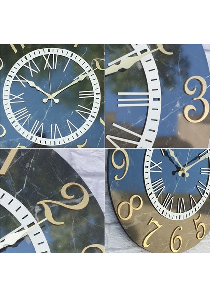 Mermer Desenli Altın Rakamlı Duvar Saati Çap 50 cm modelleri