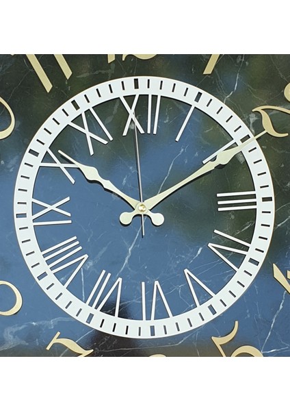Mermer Desenli Altın Rakamlı Duvar Saati Çap 50 cm fırsatları