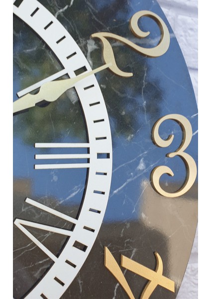 Mermer Desenli Altın Rakamlı Duvar Saati Çap 50 cm indirimleri