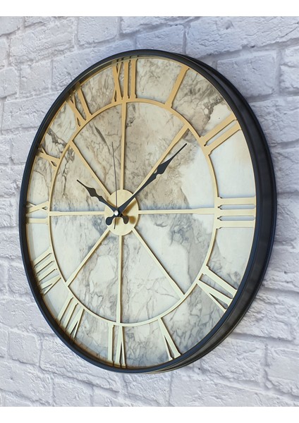 Metal Kasalı Mermer Desenli Duvar Saati