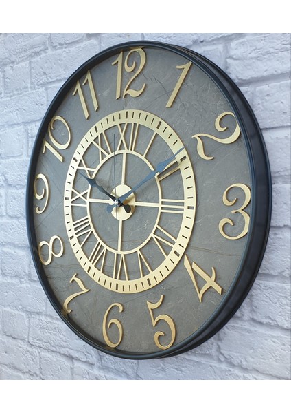 Metal Kasalı Mermer Desenli Altın Duvar Saati 50 cm fiyatları