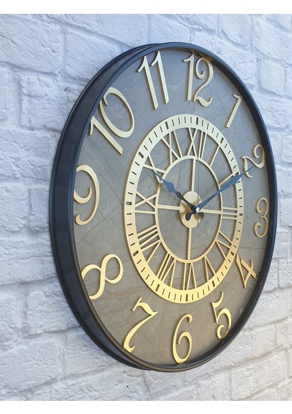 Metal Kasalı Mermer Desenli Altın Duvar Saati 50 cm modelleri