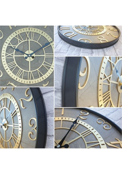 Metal Kasalı Mermer Desenli Altın Duvar Saati 50 cm fırsatları