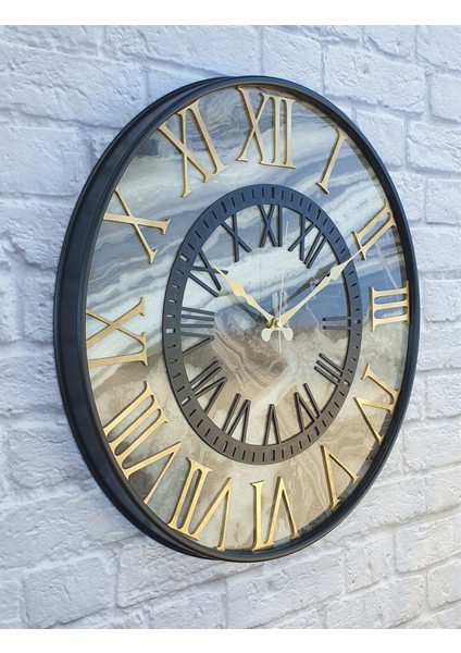 Metal Kasalı Mermer Desenli Altın Duvar Saati 50 cm modelleri