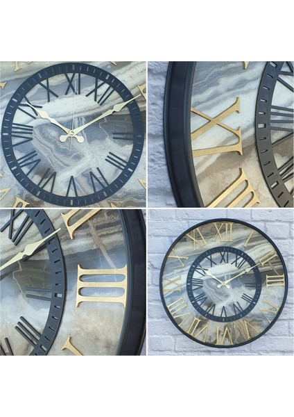 Metal Kasalı Mermer Desenli Altın Duvar Saati 50 cm indirimleri