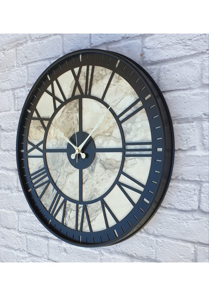 Metal Kasalı Mermer Desenli Altın Duvar Saati
