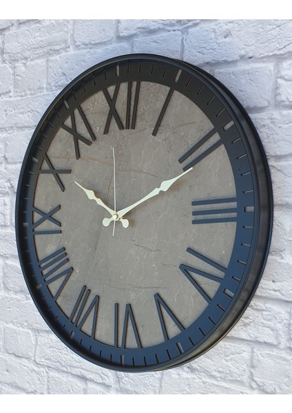 Metal Kasalı Mermer Desenli Duvar Saati
