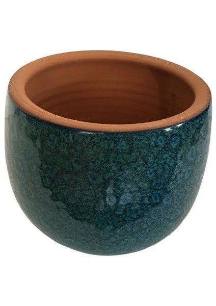 Armenbotanik Özel Yapım Yeşil Damla Sırlı Toprak Saksı 15 x 15 cm