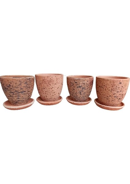 4 Adet Antik Görünümlü Toprak Saksı 12 x 12 cm