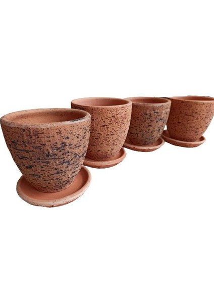 4 Adet Antik Görünümlü Toprak Saksı 12 x 12 cm