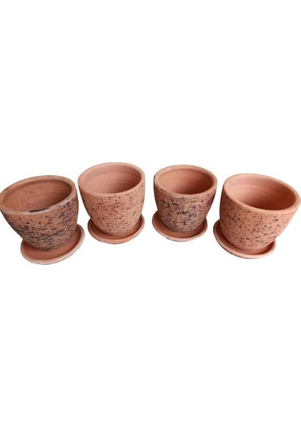 4 Adet Antik Görünümlü Toprak Saksı 12 x 12 cm