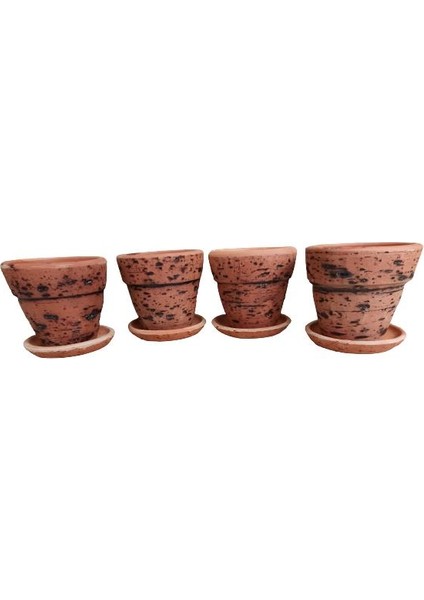 4 Adet Antik Görünümlü Toprak Saksı 12 x 12 cm