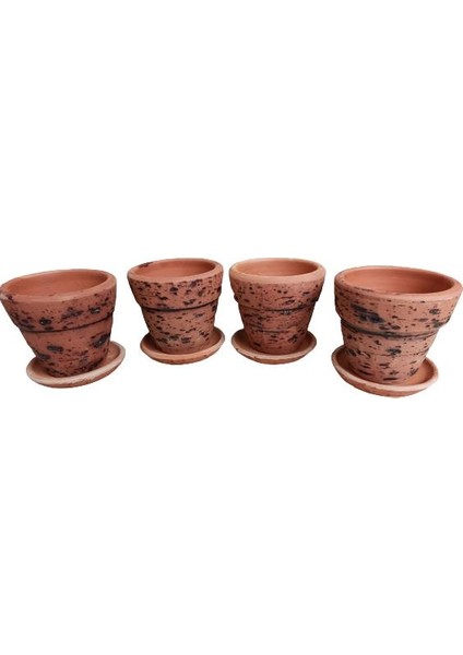 4 Adet Antik Görünümlü Toprak Saksı 12 x 12 cm