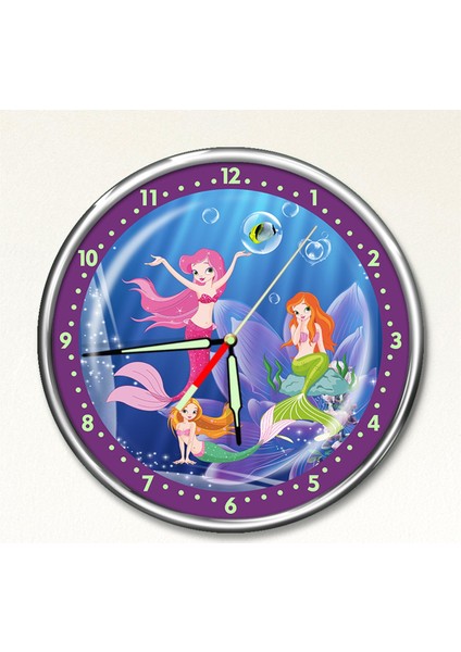 Premium Gece Parlayan Deniz Kızı Çocuk Odası Duvar Saati PFS-1759