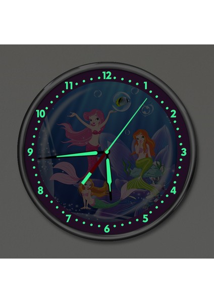 Premium Gece Parlayan Deniz Kızı Çocuk Odası Duvar Saati PFS-1759 fiyatları