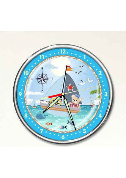Premium Gece Parlayan Denizci Çocuk Odası Duvar Saati PFS-1778