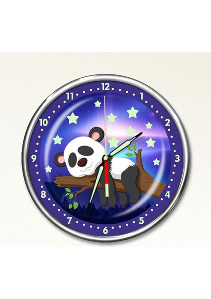 Premium Gece Parlayan Uykucu Panda Çocuk Odası Duvar Saati PFS-1780