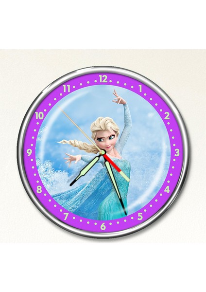 Premium Gece Parlayan Frozen Elsa Çocuk Odası Duvar Saati PFS-1792