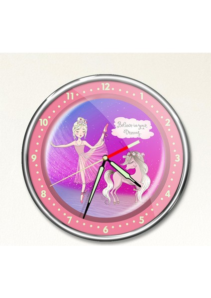 Premium Gece Parlayan Balerin Çocuk Odası Duvar Saati PFS-1763