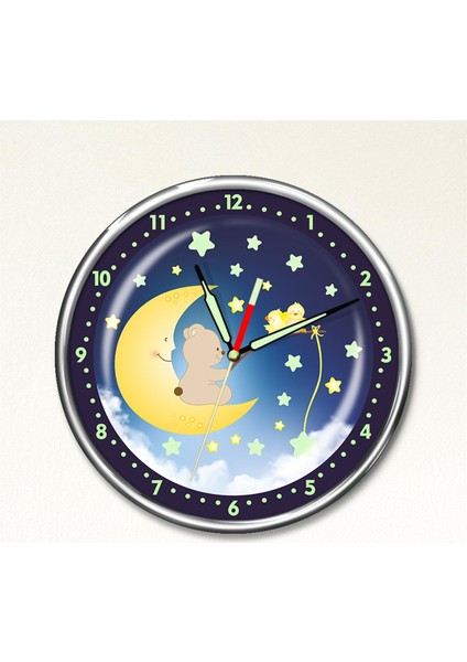 Premium Gece Parlayan Uykucu Ayıcık Çocuk Odası Duvar Saati PFS-1781