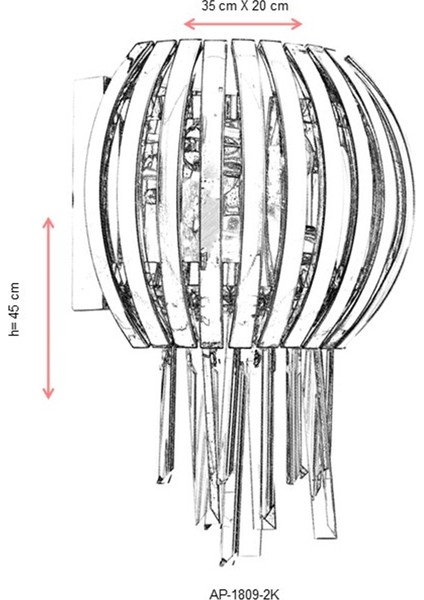 AP-60234-2K Krom Kaplama Aplik E27 Metal Cam Kristal 35x20cm fiyatları