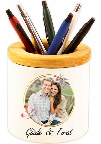 İsme Özel Ahşap Kapaklı Kalemlik - Fotoğraf Baskılı