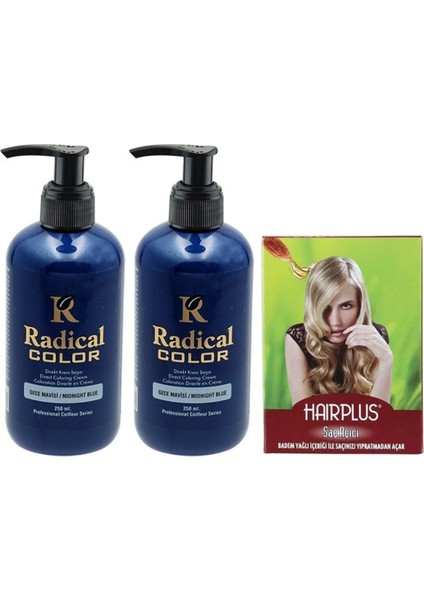 Color Saç Boyası Gece Mavisi 250 ml 2 Adet ve Hairplus Saç Açıcı