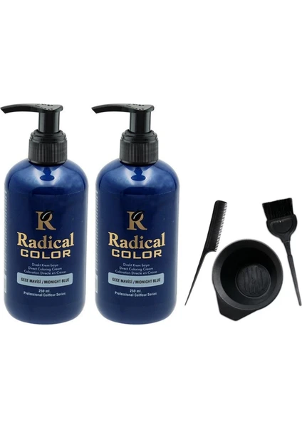 Color Saç Boyası Gece Mavisi 250 ml 2 Adet ve Saç Boya Kabı Seti