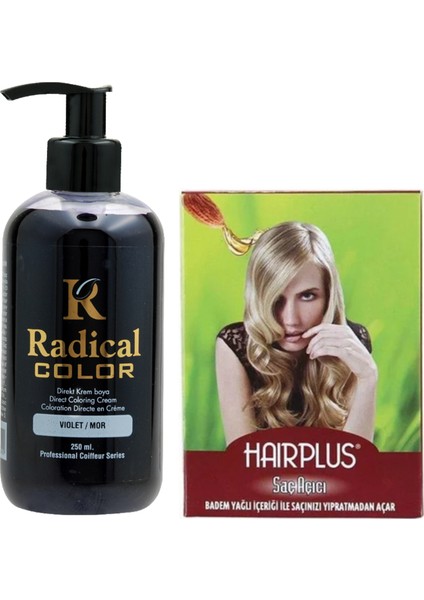 Color Saç Boyası Mor 250 ml ve Hairplus Saç Açıcı