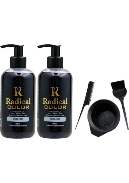 Color Saç Boyası Mor 250 ml 2 Adet ve Saç Boya Kabı Seti