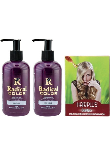 Color Saç Boyası Lila 250 ml 2 Adet ve Hairplus Saçaçıcı