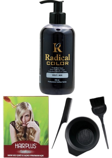 Color Saç Boyası Mor 250 ml Saç Açıcı ve Saç Boya Kabı Seti