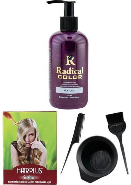 Color Saç Boyası Lila 250 ml Saç Açıcı ve Saç Boya Kabı Seti