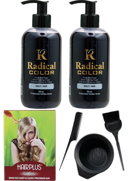 Color Saç Boyası Mor 250 ml 2 Adet Saç Açıcı ve Saç Boya Kabı Seti