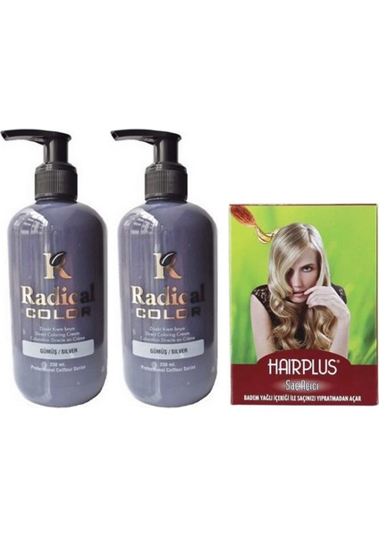 Color Saç Boyası Gümüş 250 ml 2 Adet ve Hairplus Saç Açıcı
