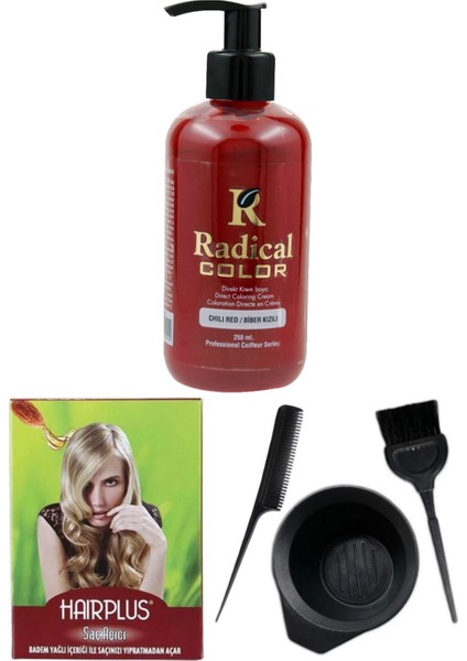 Color Saç Boyası Biber Kızılı 250 ml Saç Açıcı ve Saç Boya Kabı Seti