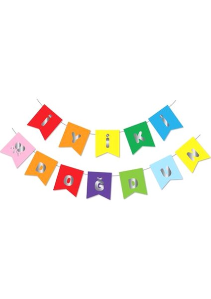 Gümüş Metalik Baskılı Iyiki Doğdun Banner Renkli