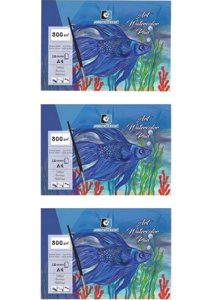 A4 Art Suluboya Kağıdı Ekstra White 300 Gram 12 Yaprak 3'lü