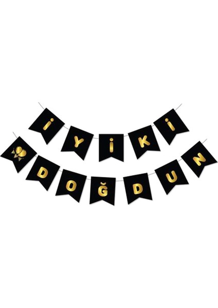 Gold Metalik Baskılı Iyiki Doğdun Banner Siyah