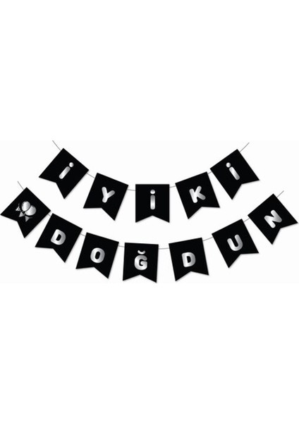 Gümüş Metalik Baskılı Iyiki Doğdun Banner Siyah