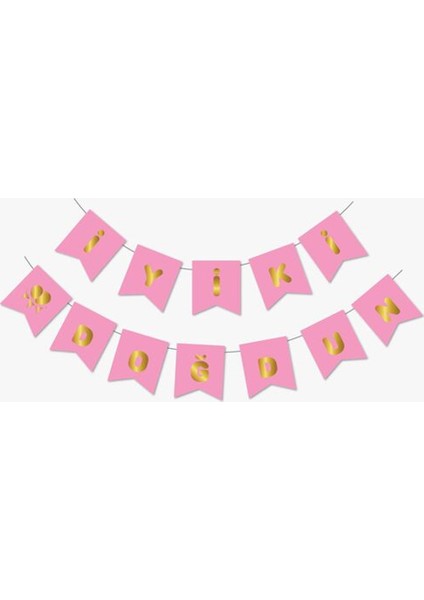 Gold Metalik Baskılı Iyiki Doğdun Banner Pembe