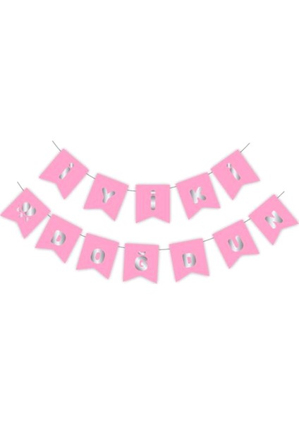 Gümüş Metalik Baskılı Iyiki Doğdun Banner Pembe