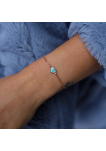 Mavi Mineli Kalp Bileklik