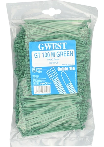 Gwest Gt 100M 100 x 2.5 mm Yeşil Kablo Bağı