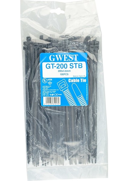 Gwest Gt 200STB200 x 4,8 mm Siyah Kablo Bağı