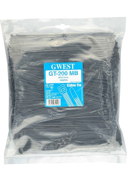 Gwest Gt 200MB 200 x 2,5 mm Siyah Kablo Bağı