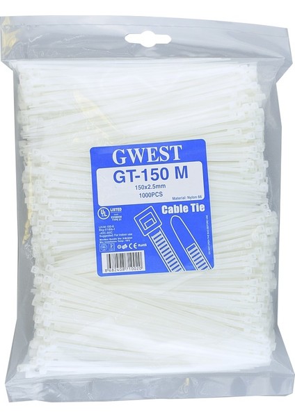 Gwest Gt 150M 150 x 2,5 mm Beyaz Kablo Bağı