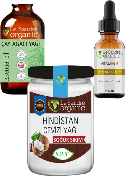 Le Sandre Organics Hindistan Cevizi Yağı ve Çay Ağacı Yağı ve E Vitamini 270 ml