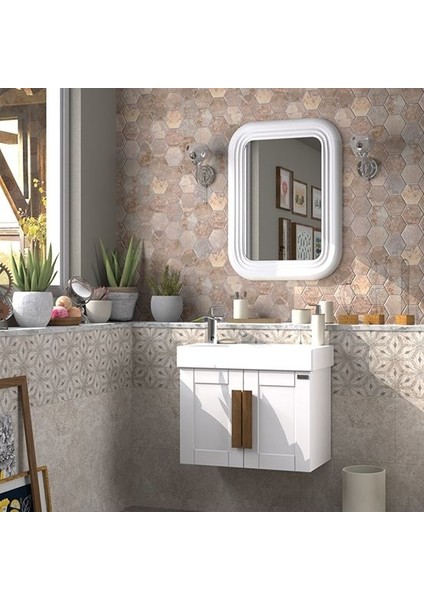 Pio 65 cm Antique White Banyo Dolabı Mat Beyaz Ahşap Kulplu