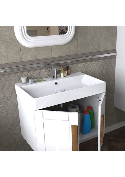 Pio 70 cm Antique White Banyo Dolabı Mat Beyaz Ahşap Kulplu modelleri